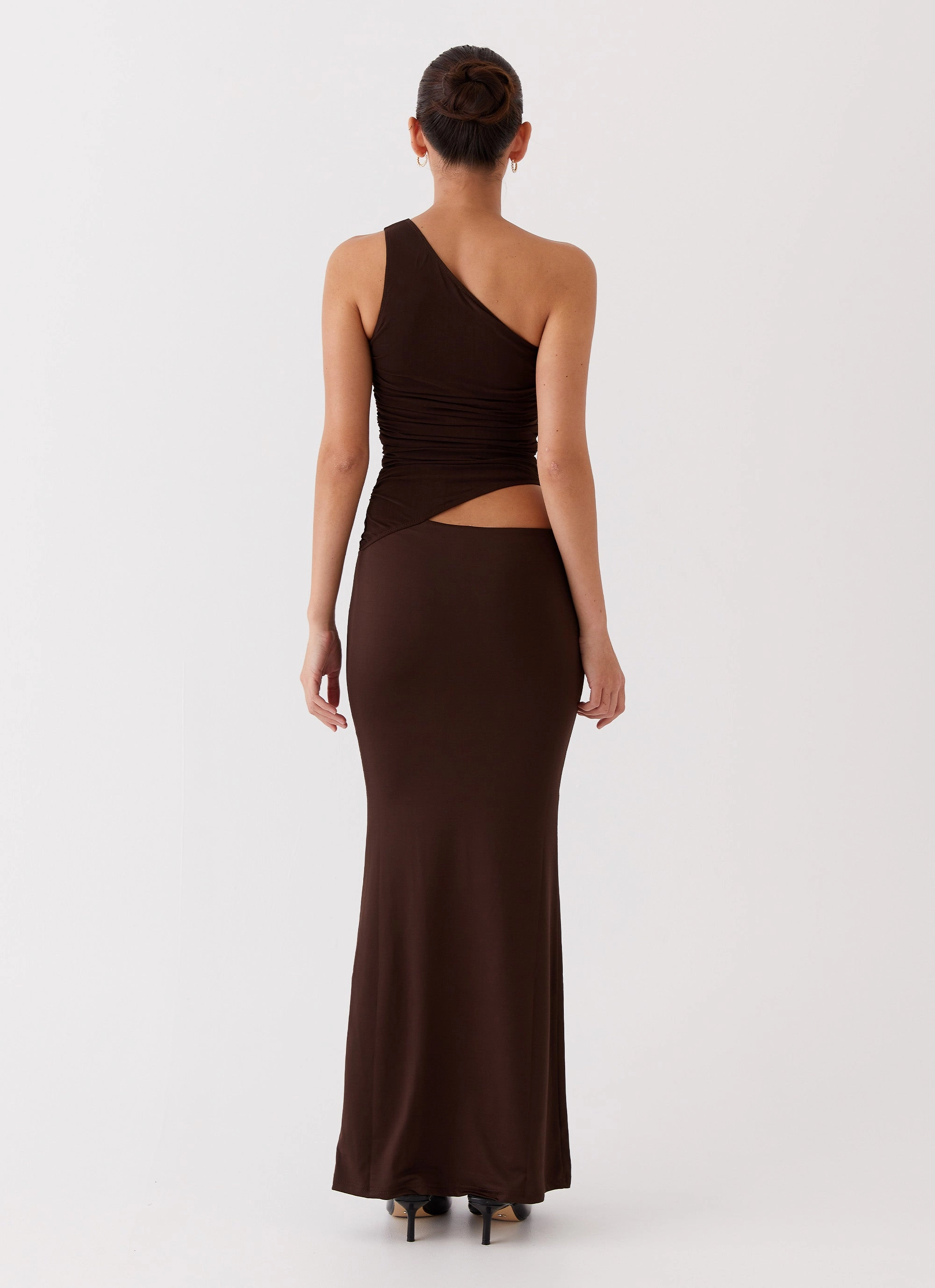 Seranella One Shoulder Maxi Dress - Chocolate Peach Tone
