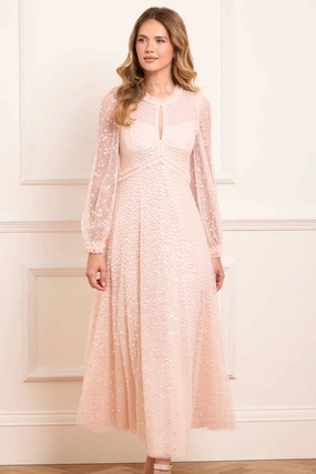 Dappled Sequin Long Sleeve Ankle Gown Soft Comfort Breeze Flow