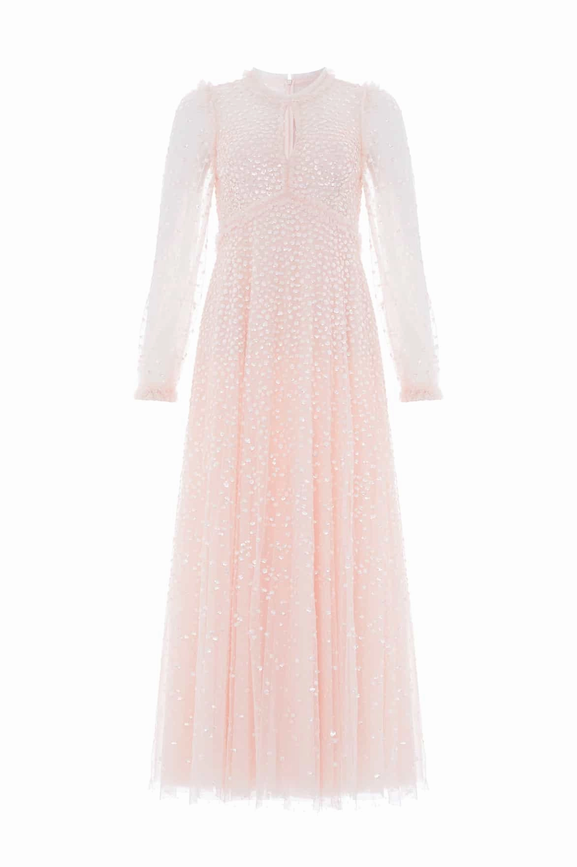 Daily Option Dappled Sequin Long Sleeve Ankle Gown