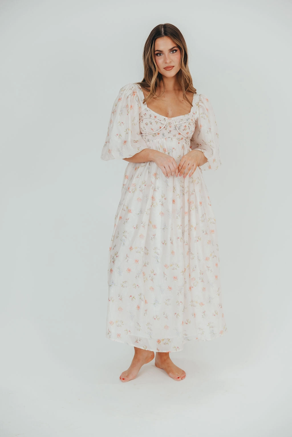 Flattering Cut Fluid Cut Harlow Maxi Dress in Tiny Pink Floral - Bump Friendly & Inclusive Sizing (S-3XL) *Final-Sale*