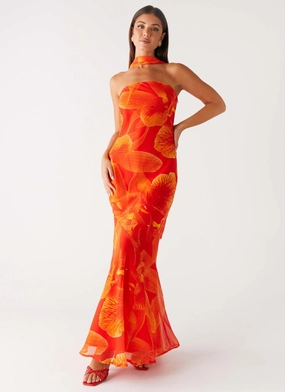 Designer-Label Under The Pagoda Maxi Dress - Orange Floral