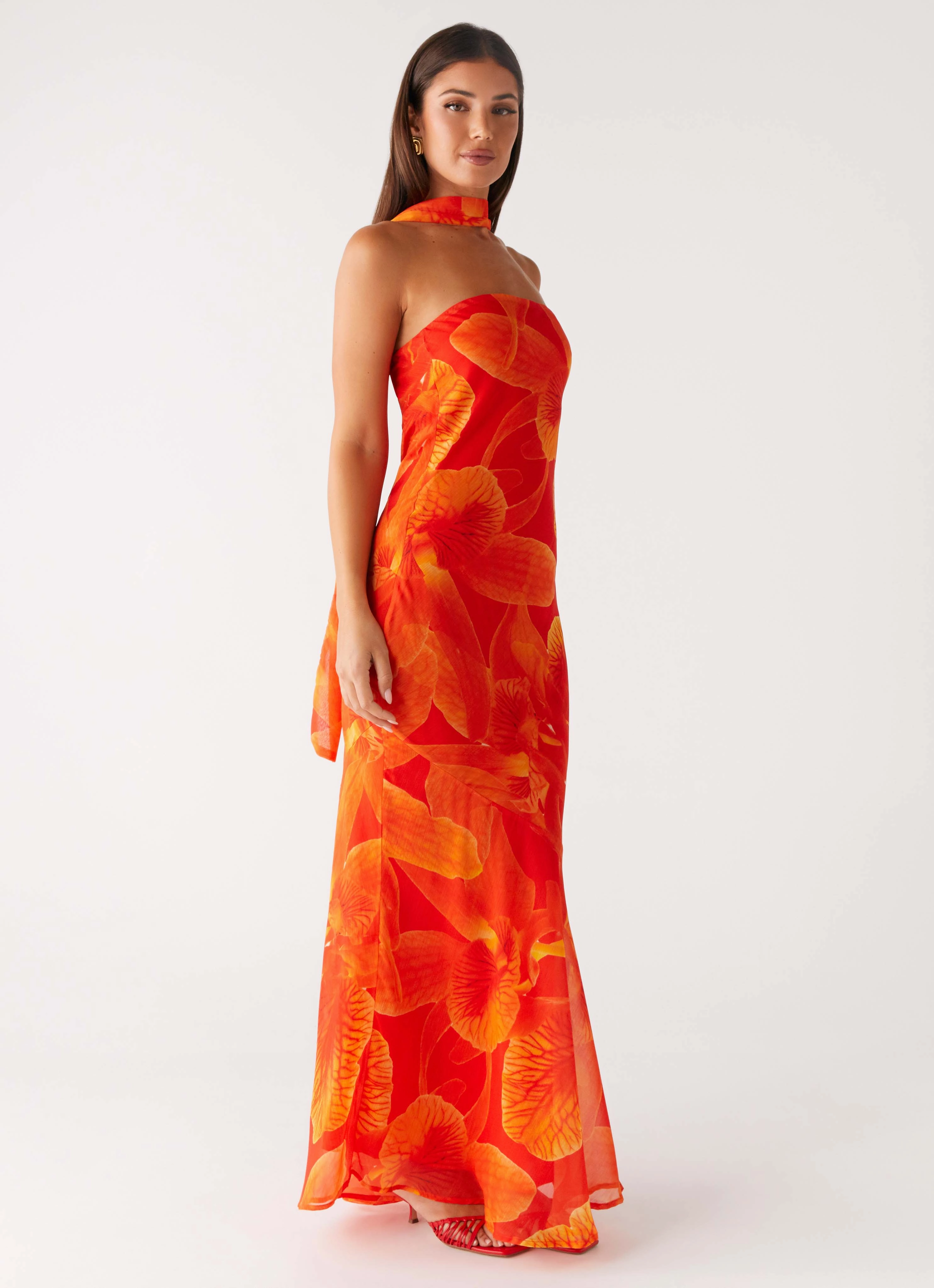 Under The Pagoda Maxi Dress - Orange Floral Evening Classic Maternity-Fit