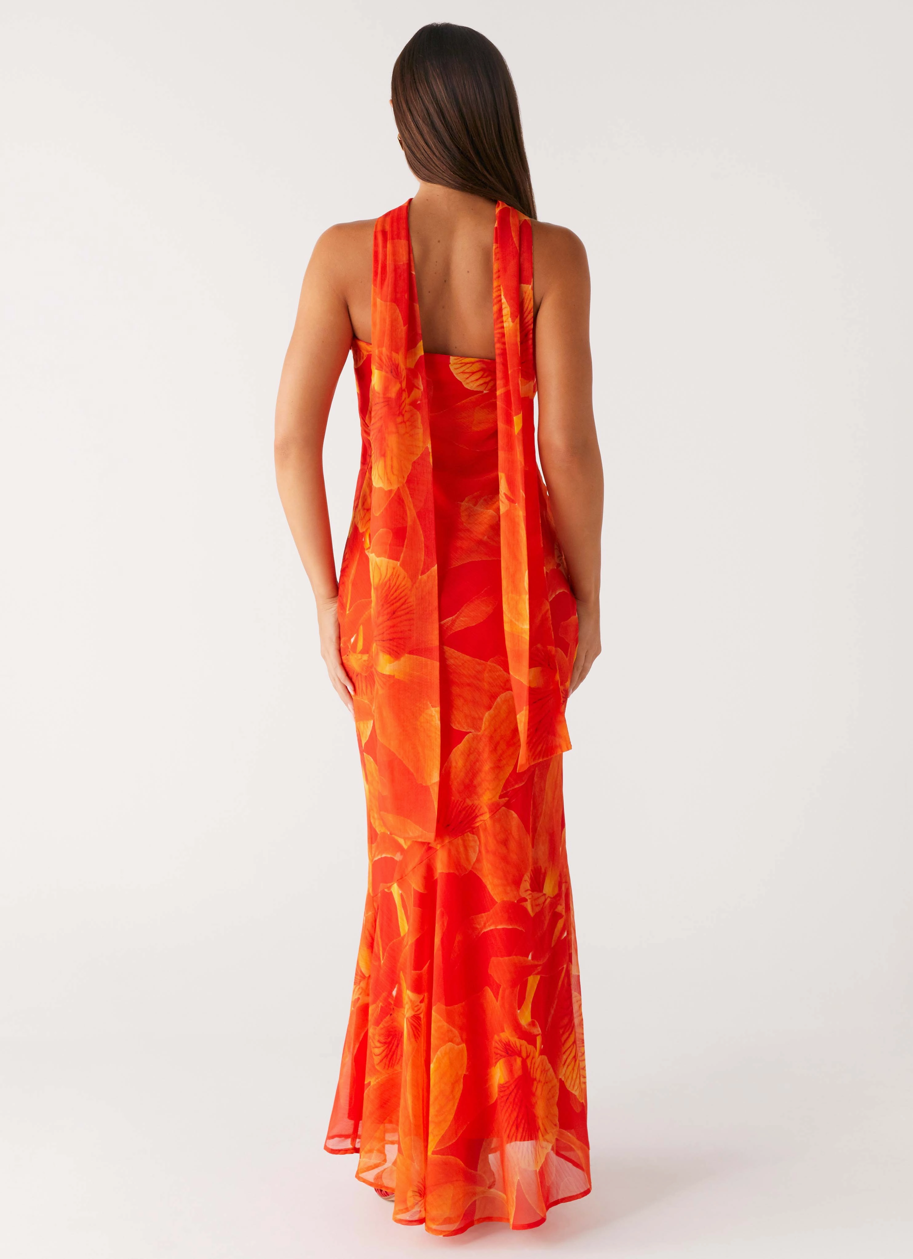 Seasonal Must-Have Classic Waistband Under The Pagoda Maxi Dress - Orange Floral