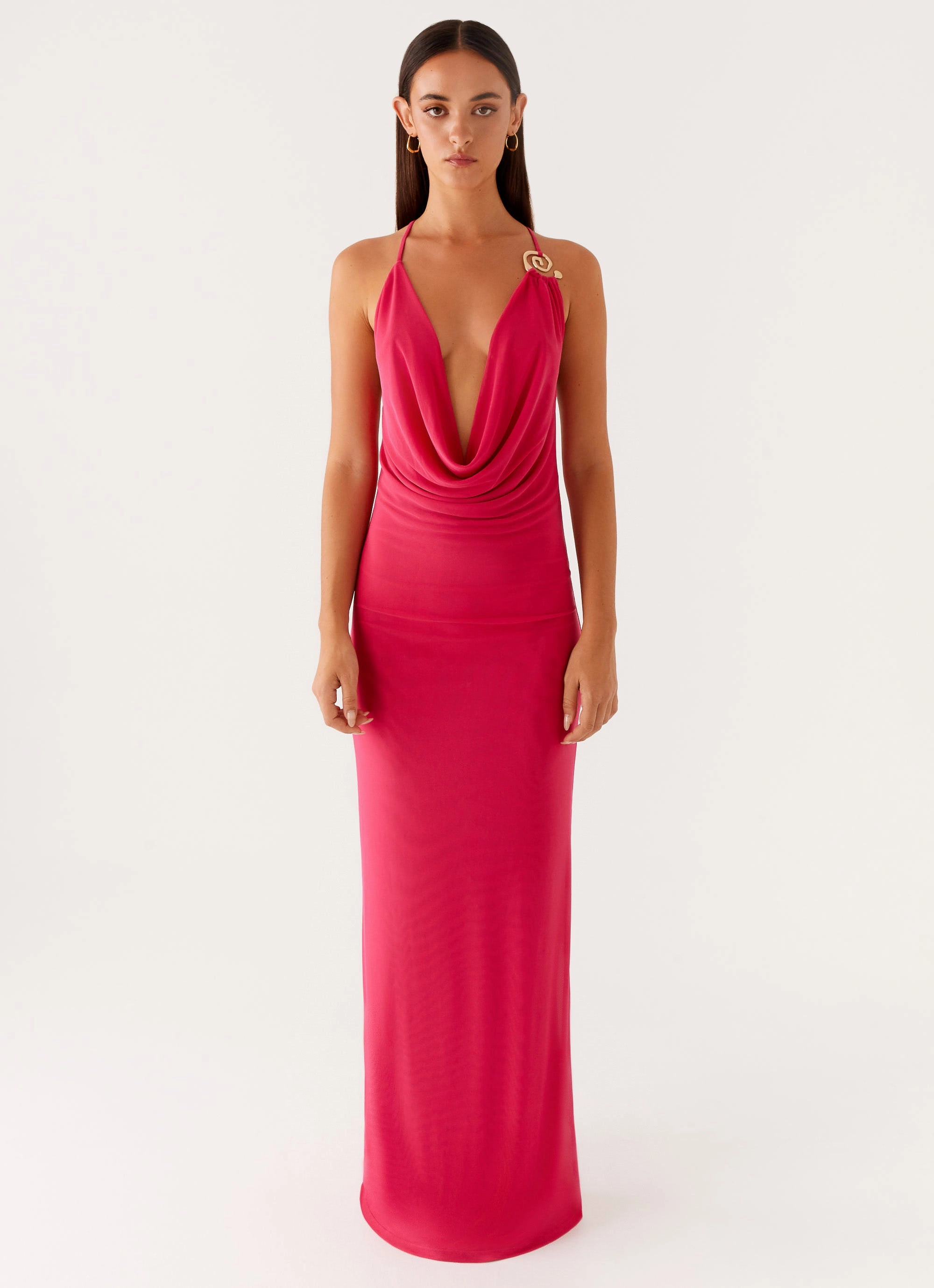Gentle Motion Open Back Game Player Maxi Dress - Hot Pink