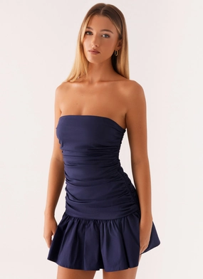 Carmel Mini Dress - Navy Satin Soft