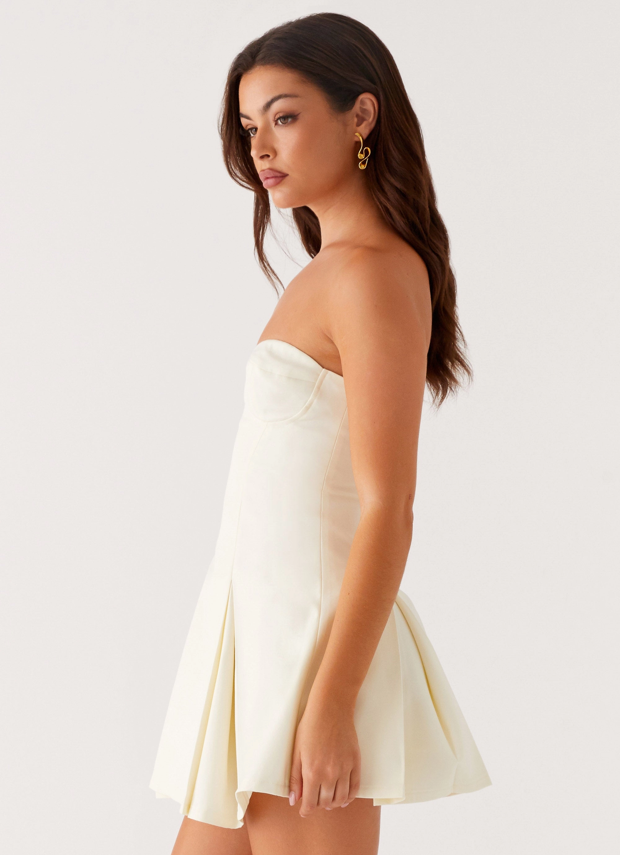Victoria Strapless Mini Dress - Butter Sunny Lace Soft Drape