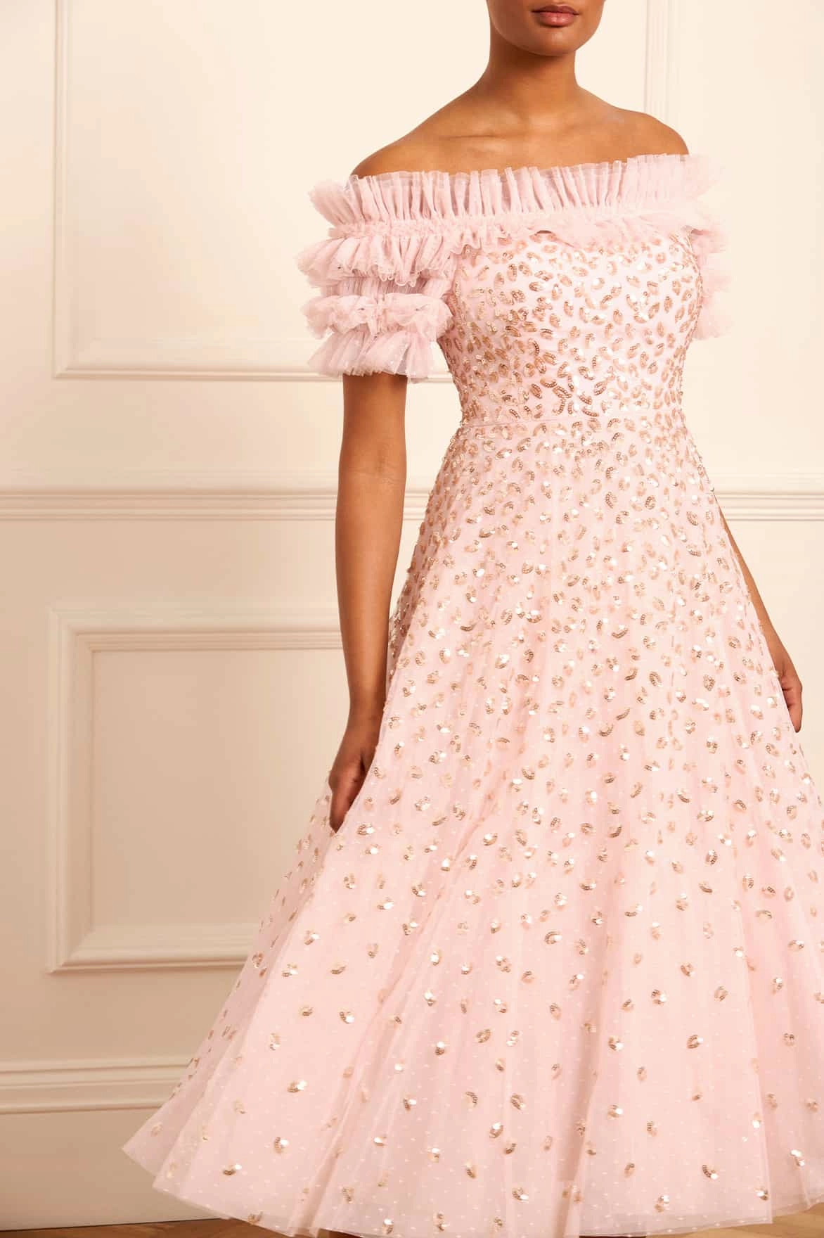 Daily Confidence Functional-Design Autumn Leaves Off-Shoulder Ballerina Dress