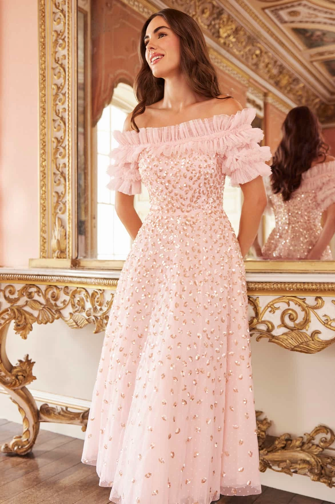 Autumn Leaves Off-Shoulder Ballerina Dress Smart Vibe Date-Night