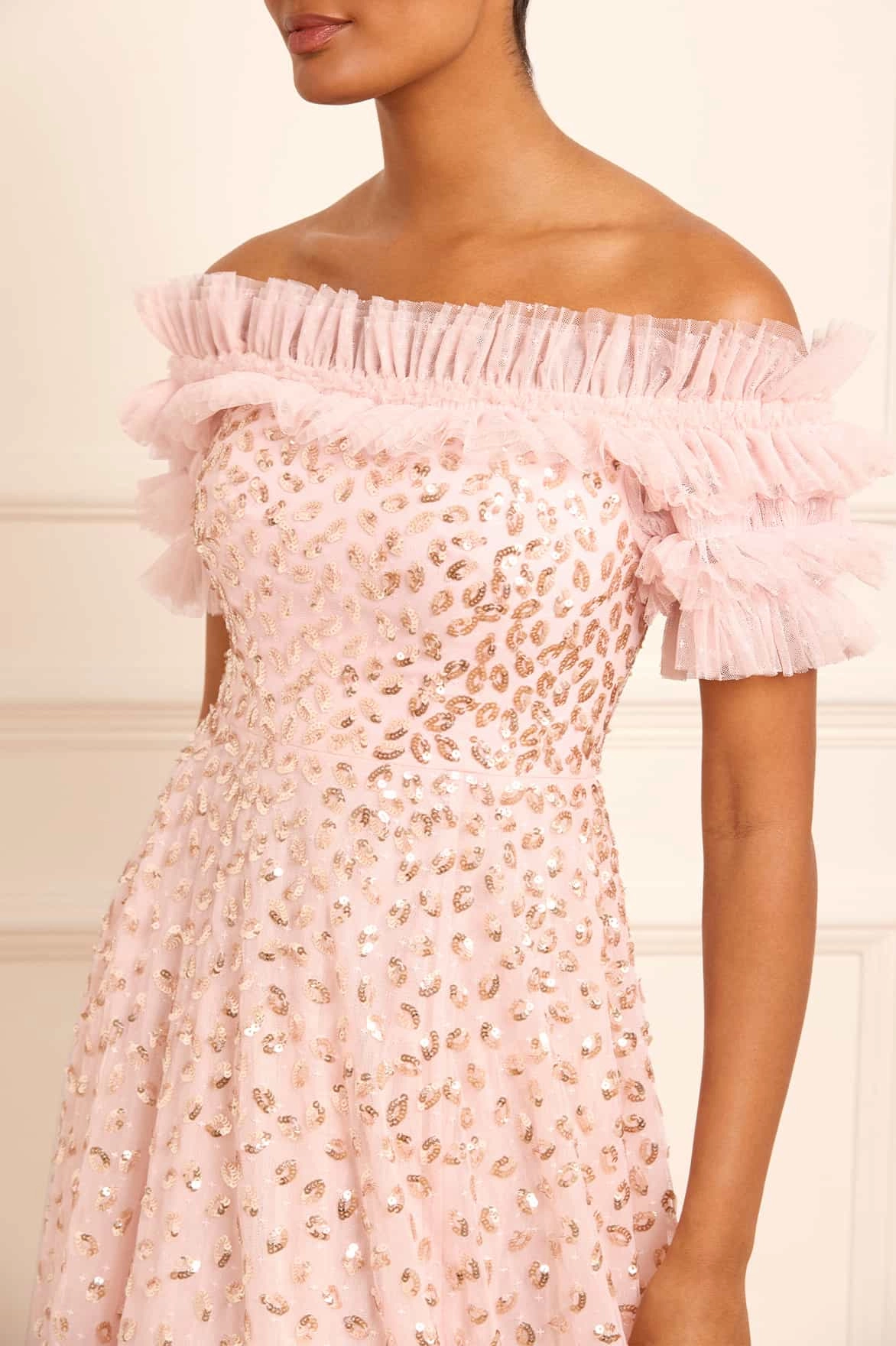 Airy Base Autumn Leaves Off-Shoulder Ballerina Dress