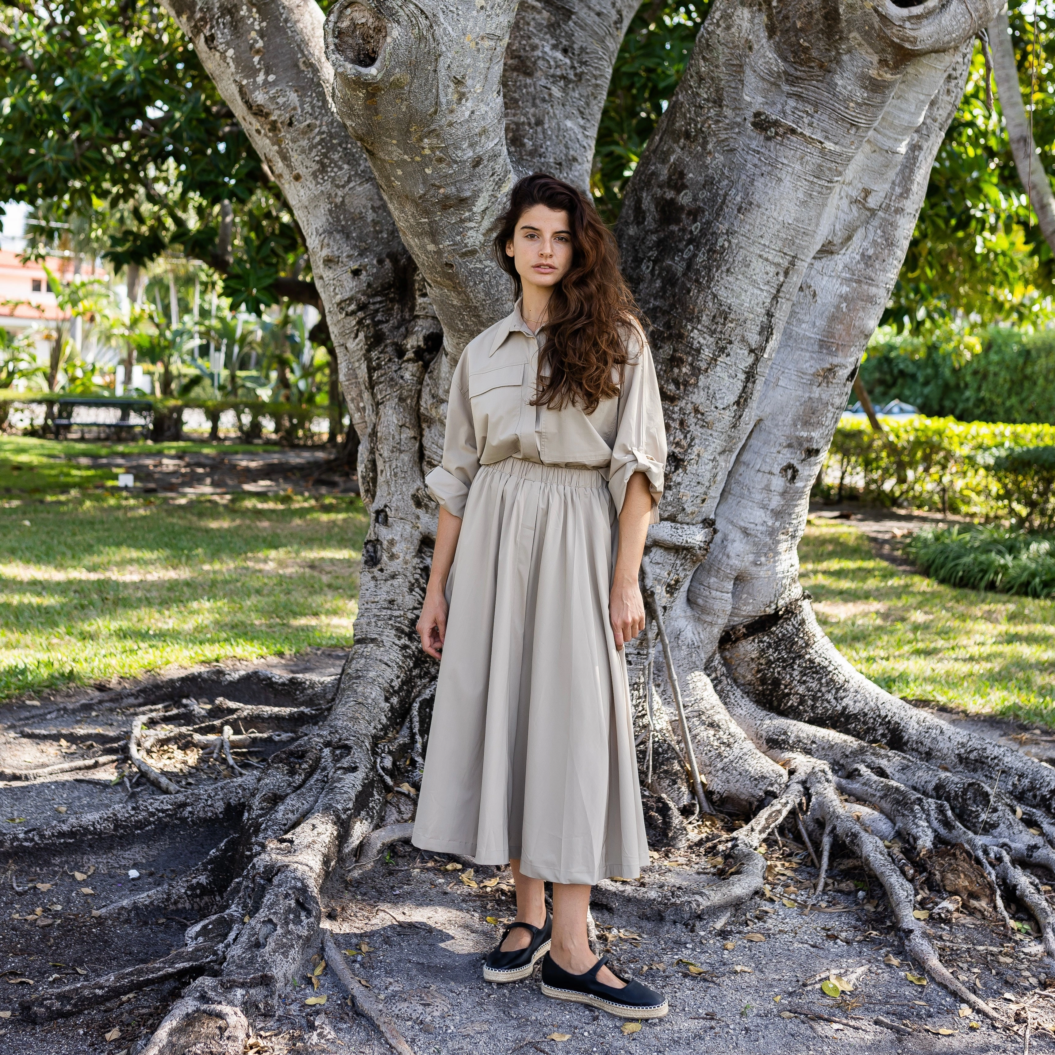 Cruz Set| Khaki [Final Sale] ConvertibleNeckline Vintage Style