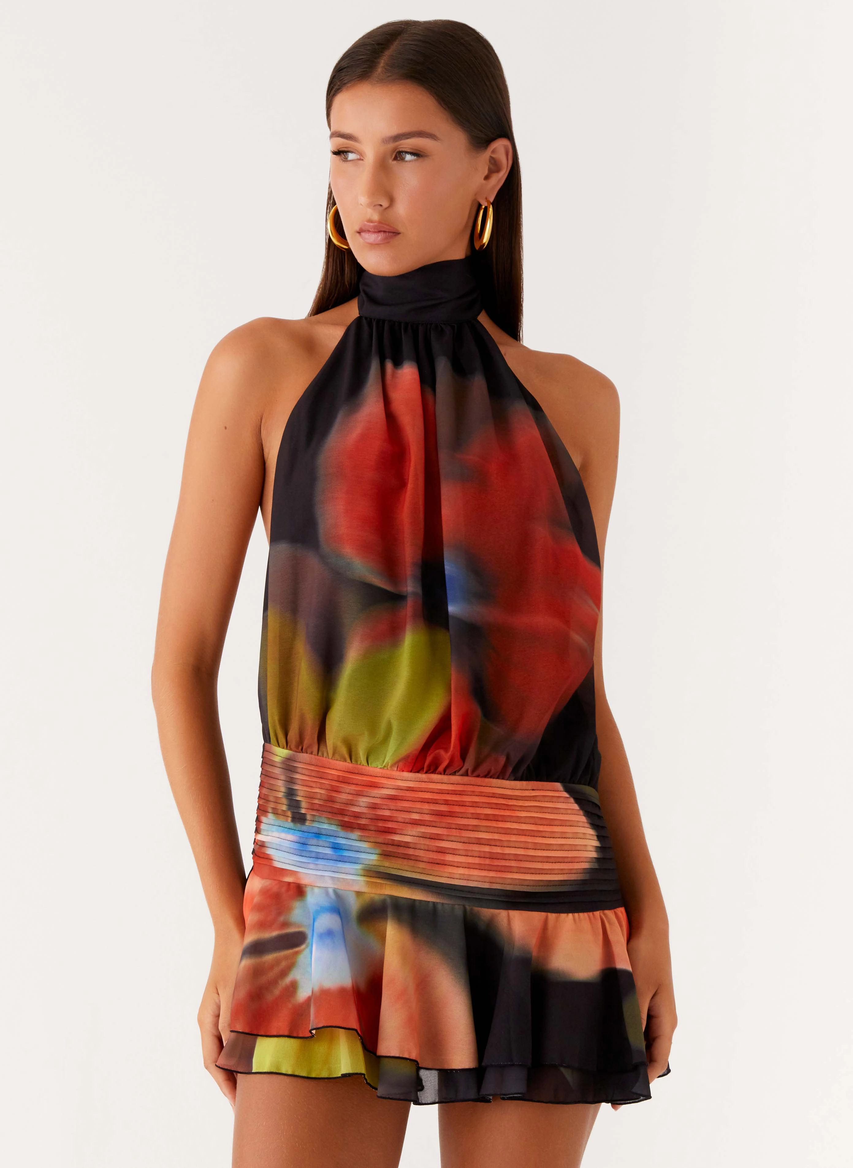 Relaxed Waistband Willow Chiffon Mini Dress - Moody Floral