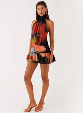 Willow Chiffon Mini Dress - Moody Floral Cozy Mood