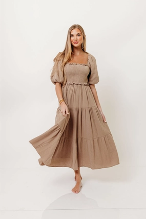 Trend Smart Lace Soft Elena 100% Cotton Midi Dress in Mocha *10/6 PRE-ORDER*