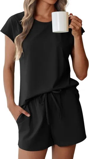 ELESOL 2 Piece Lounge Set Ribbed Knit Loungewear Sleeveless Tank Plus Sizes Sleepwear Nightwear