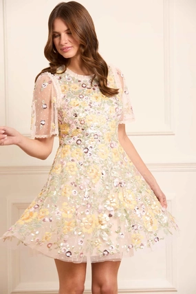 Elina Rose Short Sleeve Mini Dress Side-Slit
