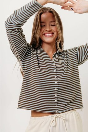 HeatPressedLogos VentilatedMeshPaneling Elisa Cardigan Top in Blue/Brown