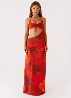 Elixis Maxi Dress - Scarlet Blur Fall Silhouette
