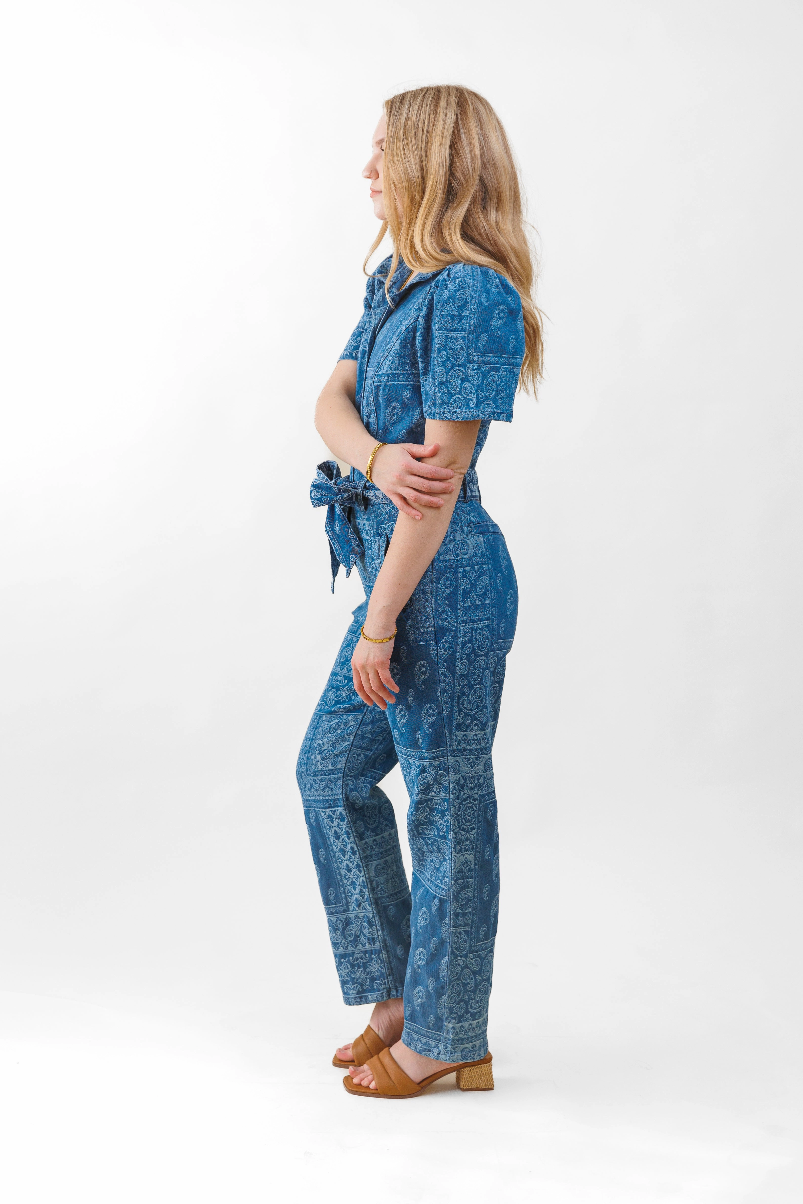 ELIZA DENIM JACQUARD JUMPSUIT Soft Fabric