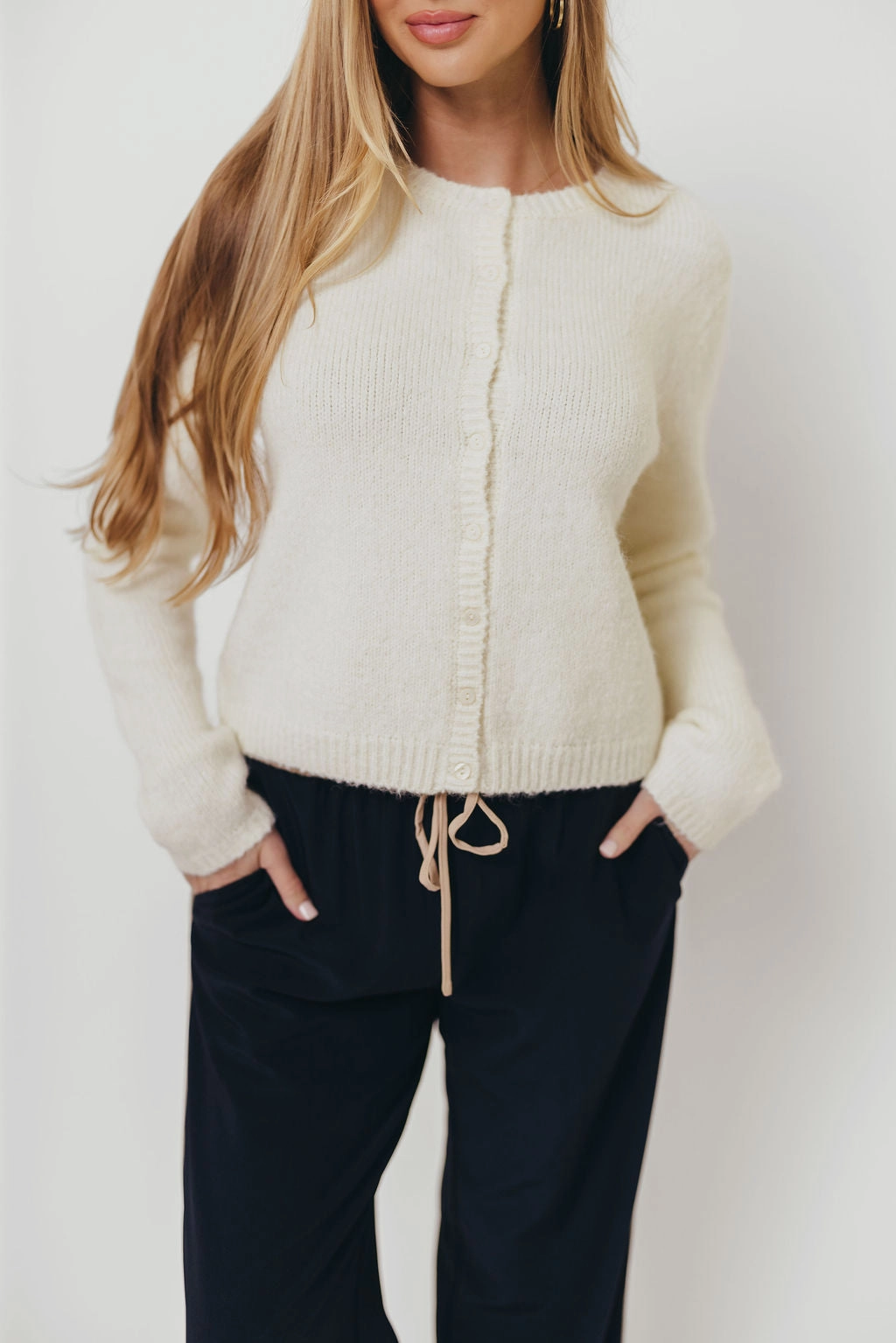 Elizabeth Cardigan Top in Ivory NonRestrictive V-neck Shirt