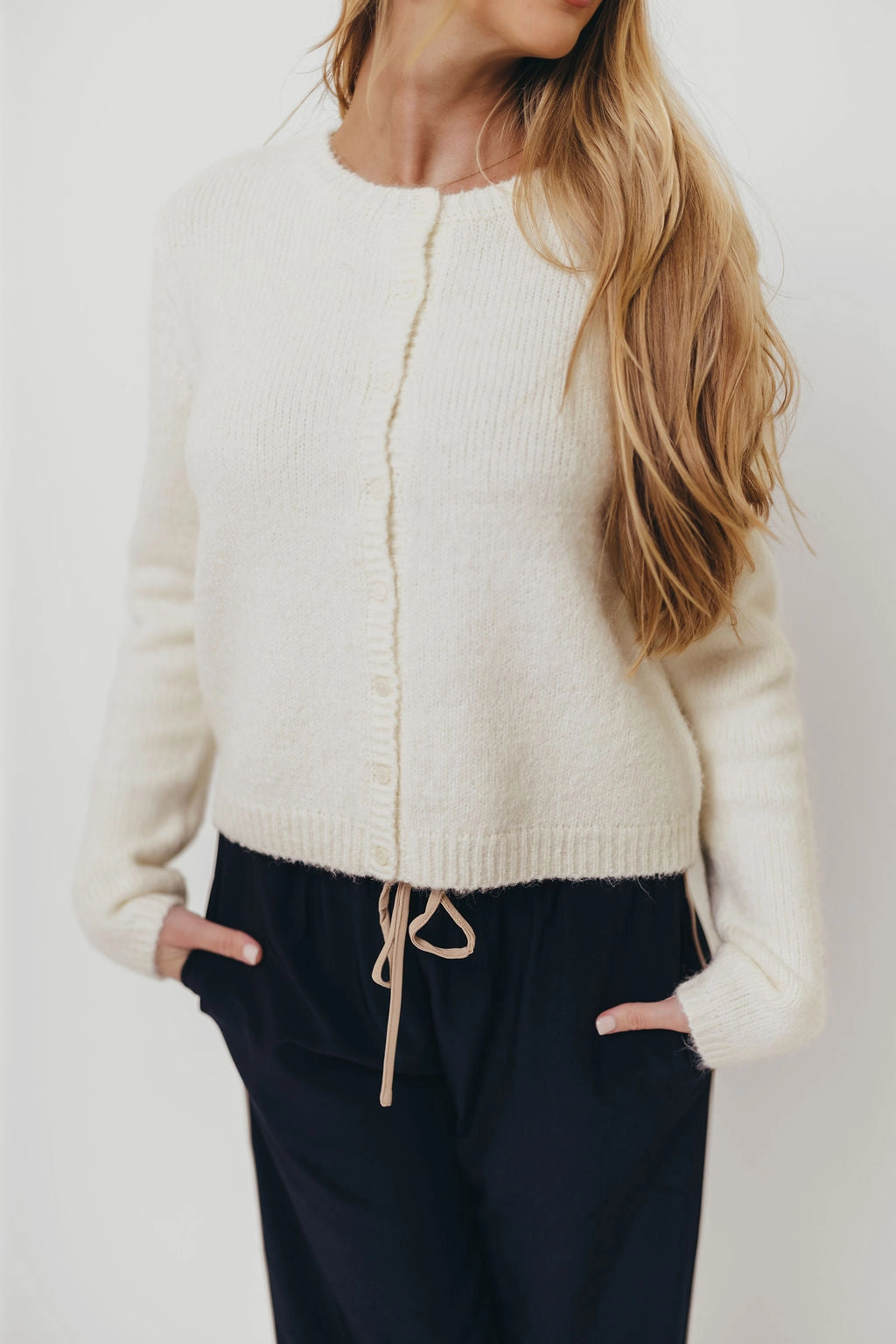 Elizabeth Cardigan Top in Ivory Sweat Absorbing Lining