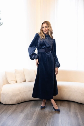 Elizabeth Velvet Dress Tailored Style Office Layer