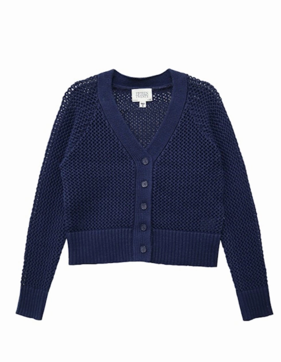 Ellen Crochet Cardigan Sweater Navy Butter Soft Handfeel Active Design