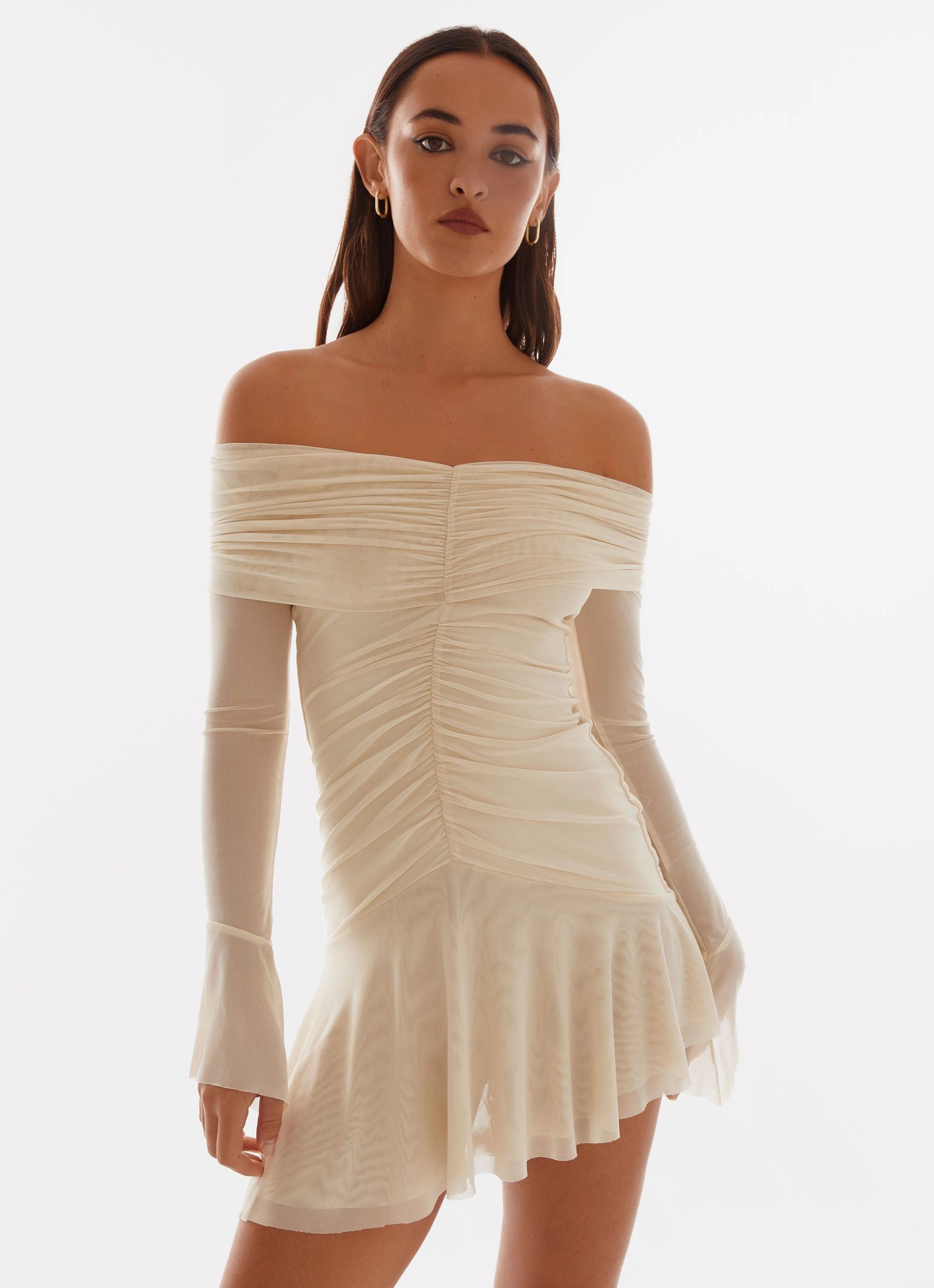 Formal Aura Daily Style Ellis Ruched Mini Dress - Pastel Yellow