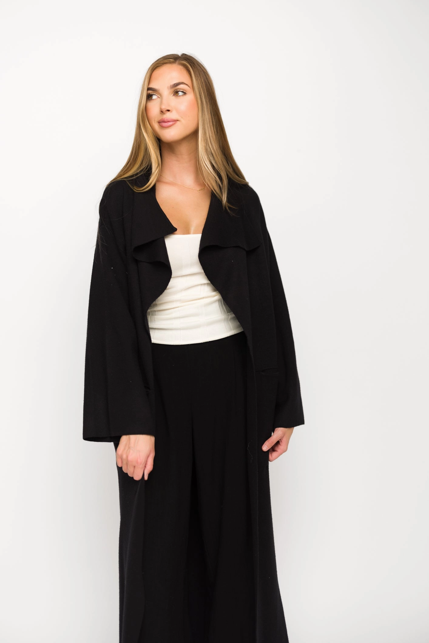 Knit Fabric Technology Elsa Sweater Coat in Black *Final-Sale*