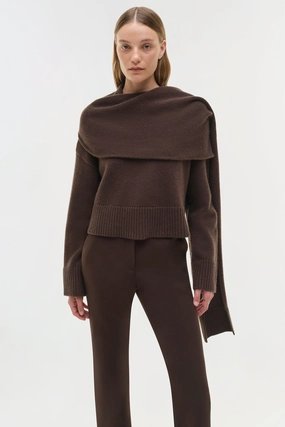 UPF Protective Fabric Sweat Absorbing Lining Elson Scarf Sweater Chocolate
