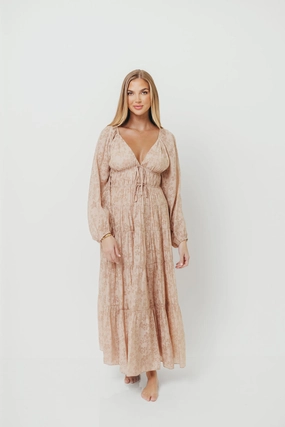 Elyse Maxi Dress in Beige Floral Versatile Piece