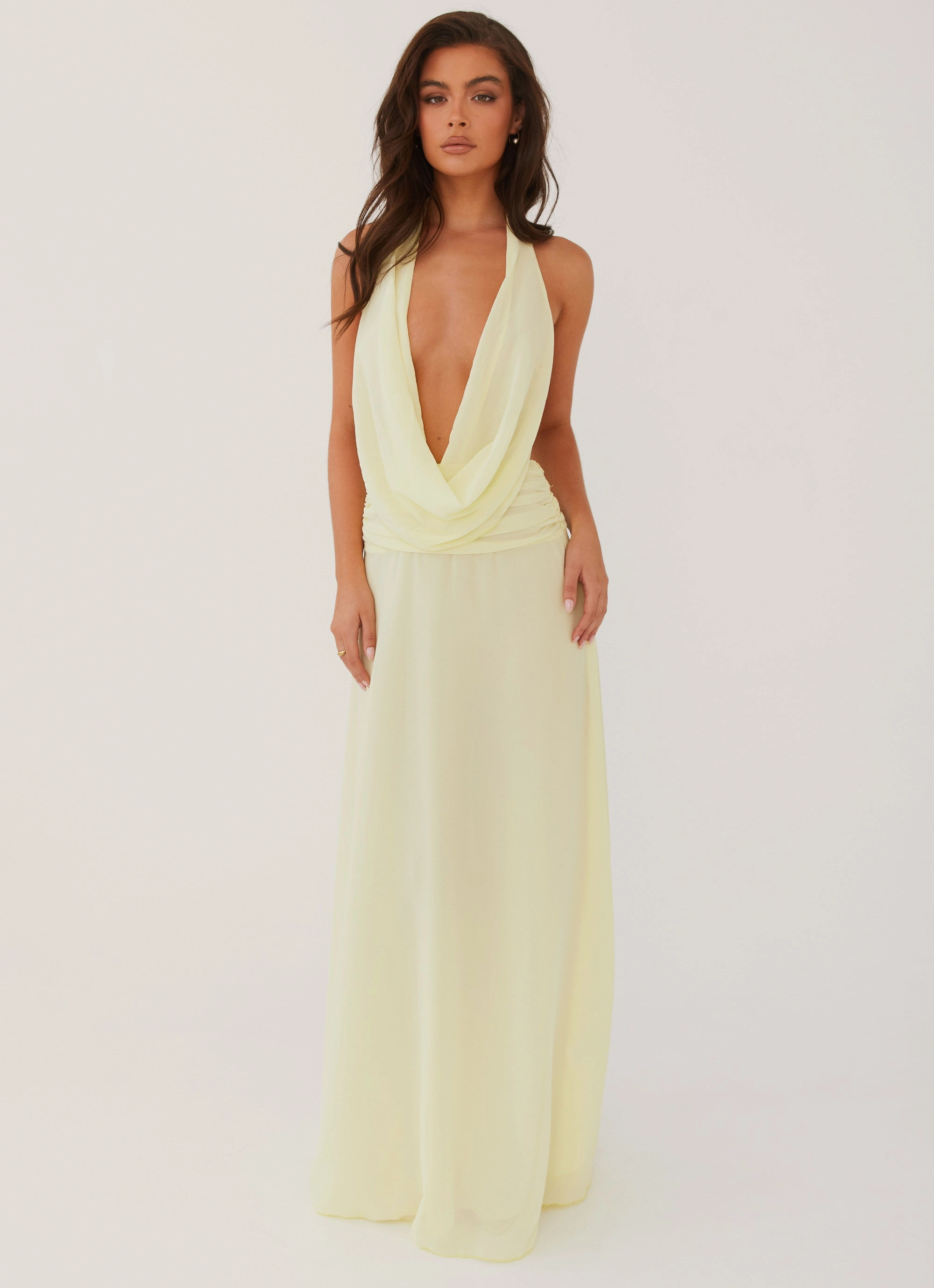 Elysia Chiffon Maxi Dress - Lemon Resort Vibes