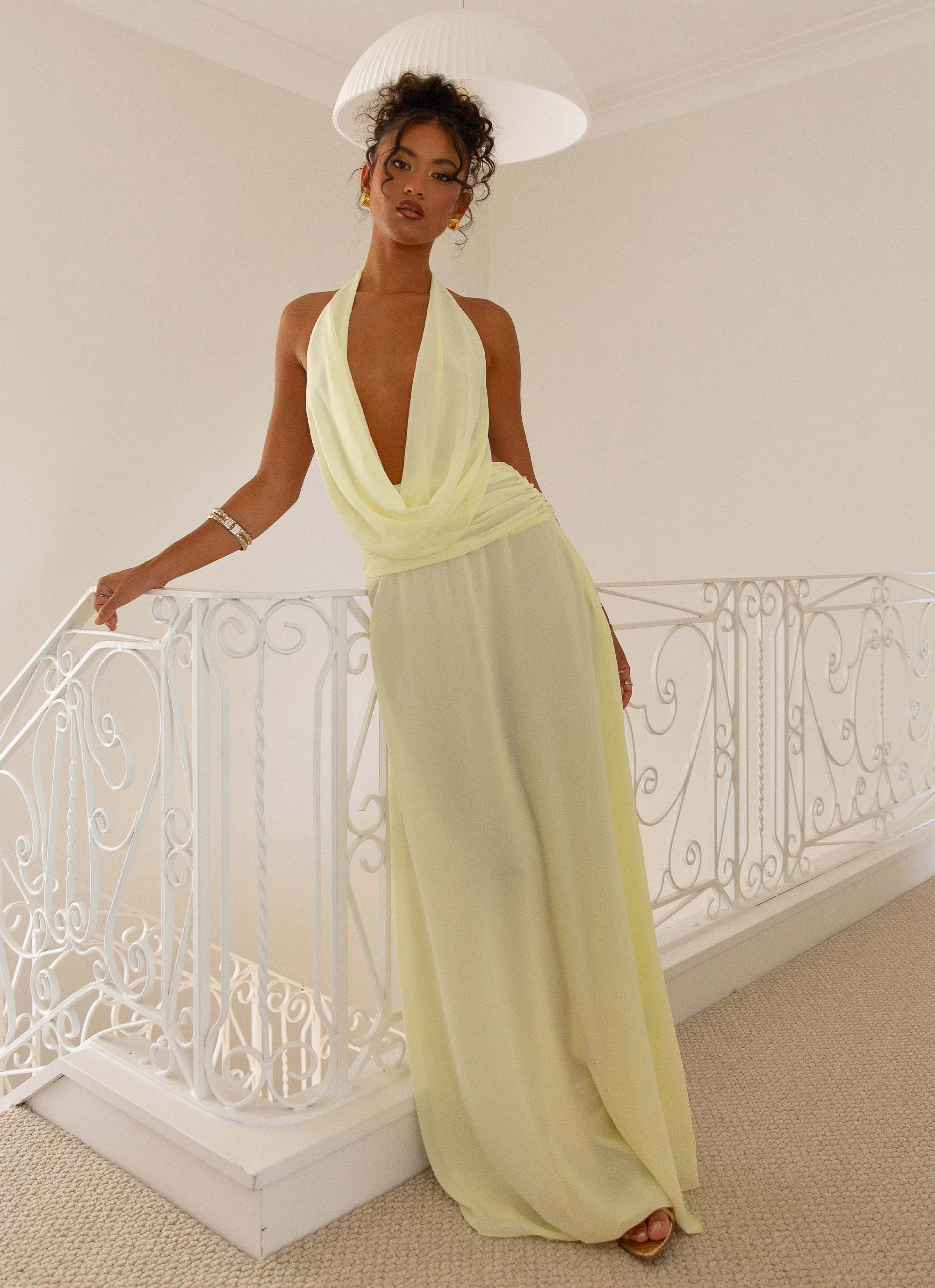 Elysia Chiffon Maxi Dress - Lemon Party Floral Perfect Wearable