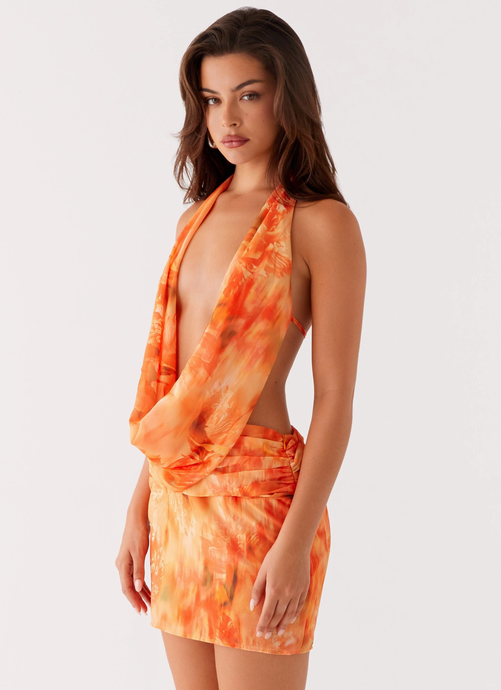 Elysia Chiffon Mini Dress - Sunset Floral Fresh Fit