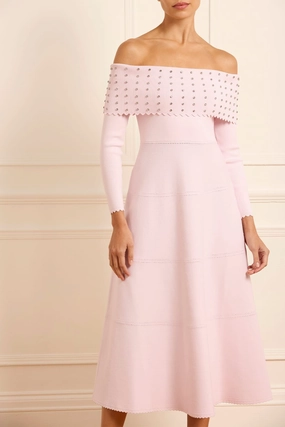 Blush Glow Embellished Bardot Knit Gown