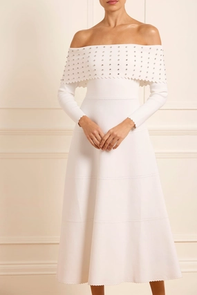Visual Balance Embellished Bardot Knit Gown