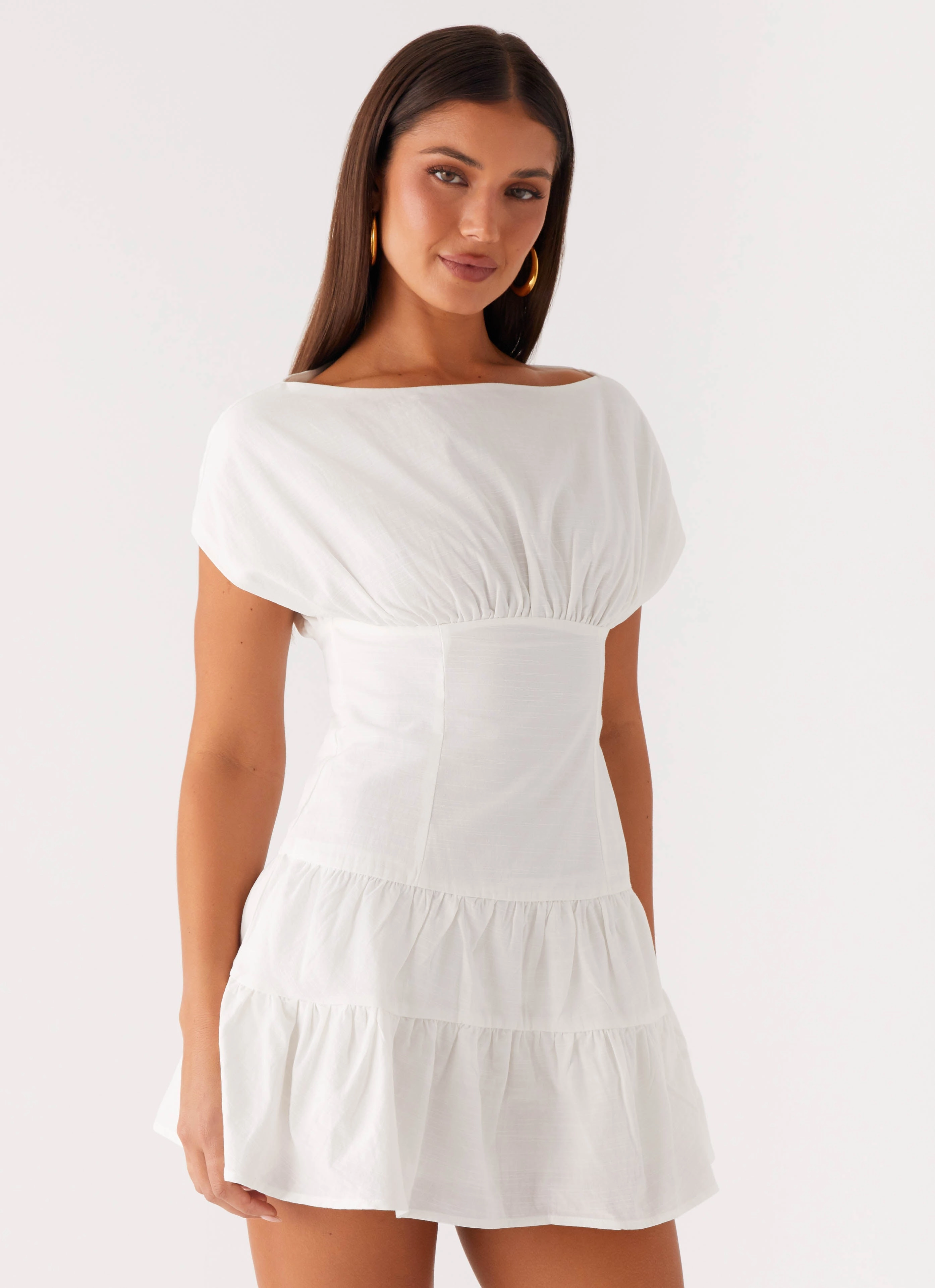 Chic and Flattering Ember Haze Boat Neck Mini Dress - Off White