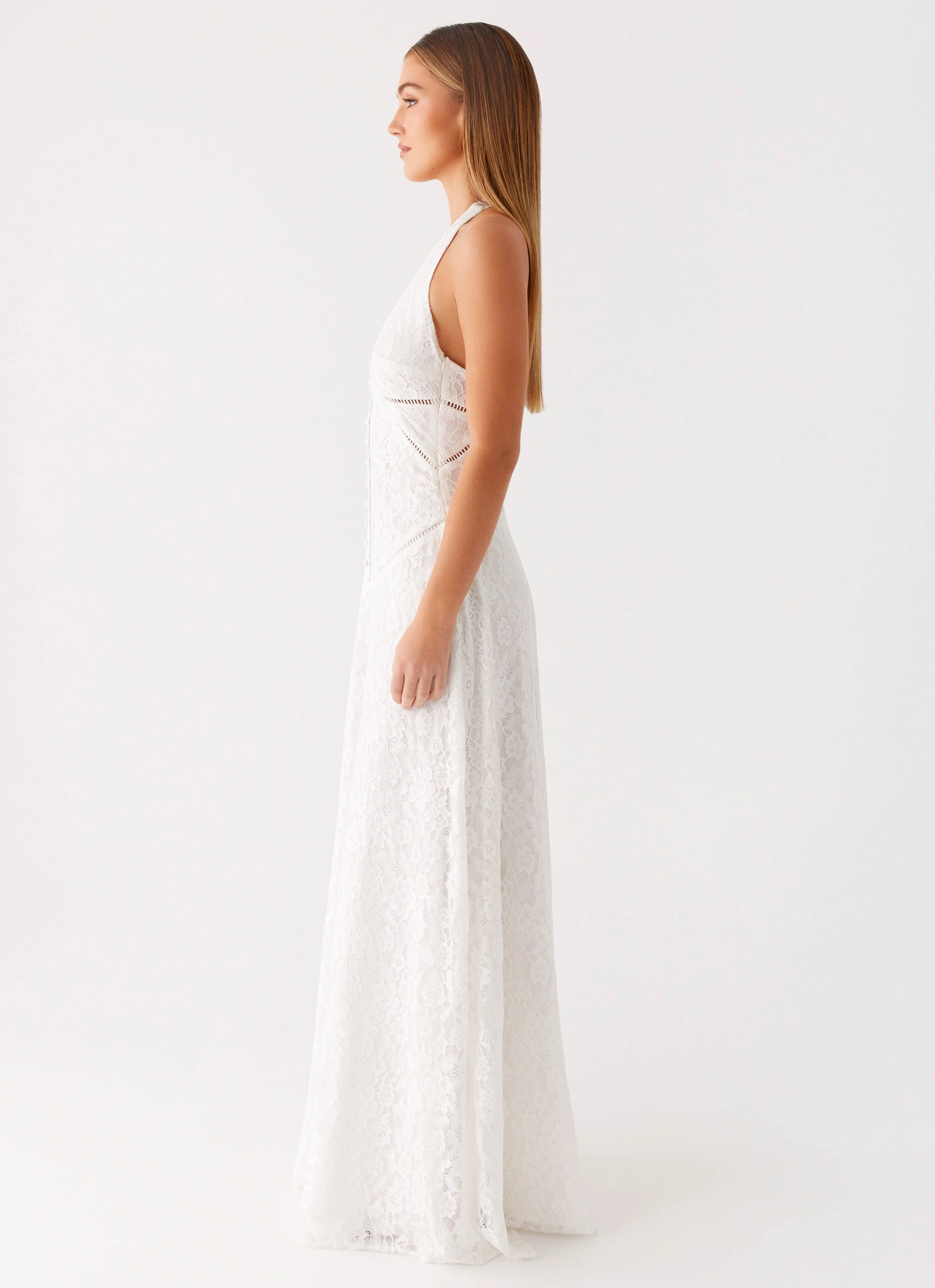 Ruched-Detail Sleek Design Ember Valley Maxi Dress - Ivory