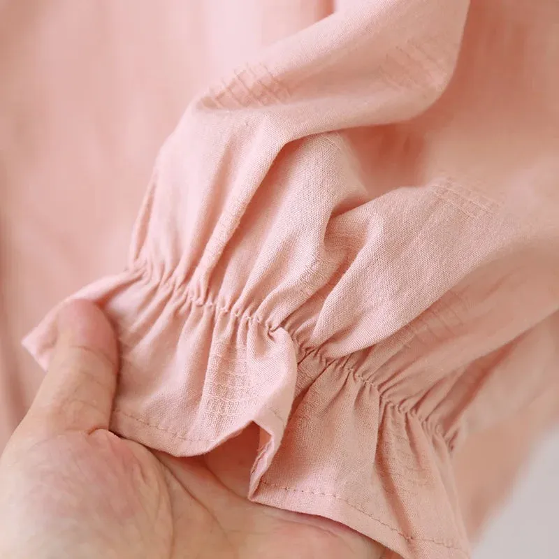 Embroidered Cotton Pajamas Floral Sleepwear for Women