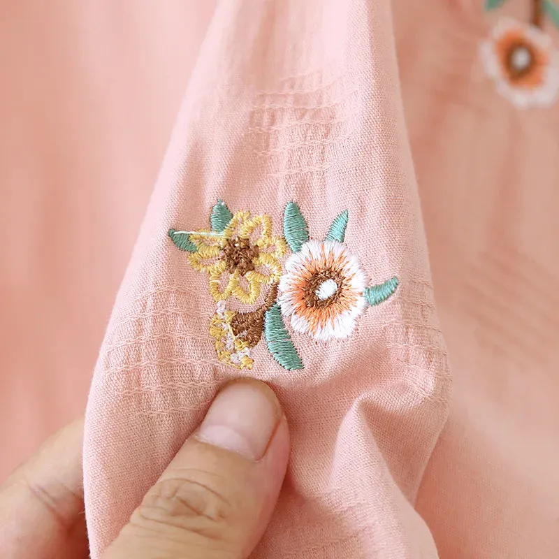 Embroidered Cotton Pajamas Floral Sleepwear for Women