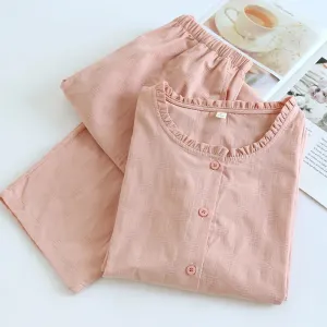 Embroidered Cotton Pajamas Floral Sleepwear for Women