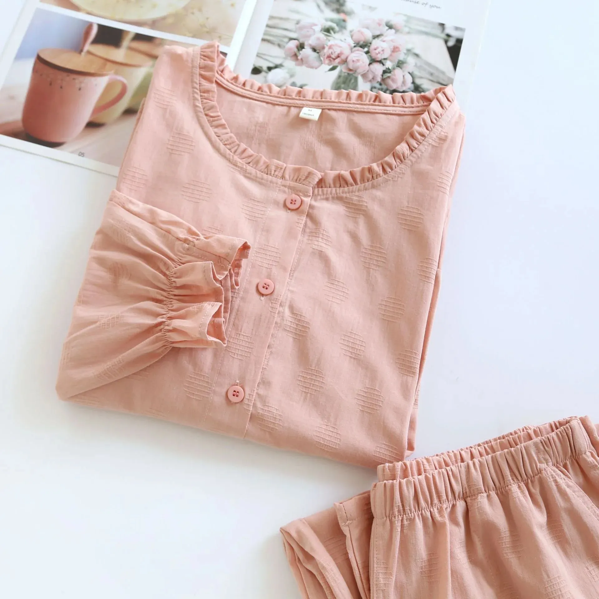 Embroidered Cotton Pajamas Floral Sleepwear for Women