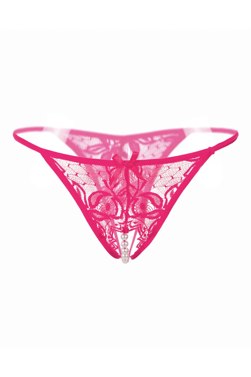 Embroidered Mesh Pearl Thong