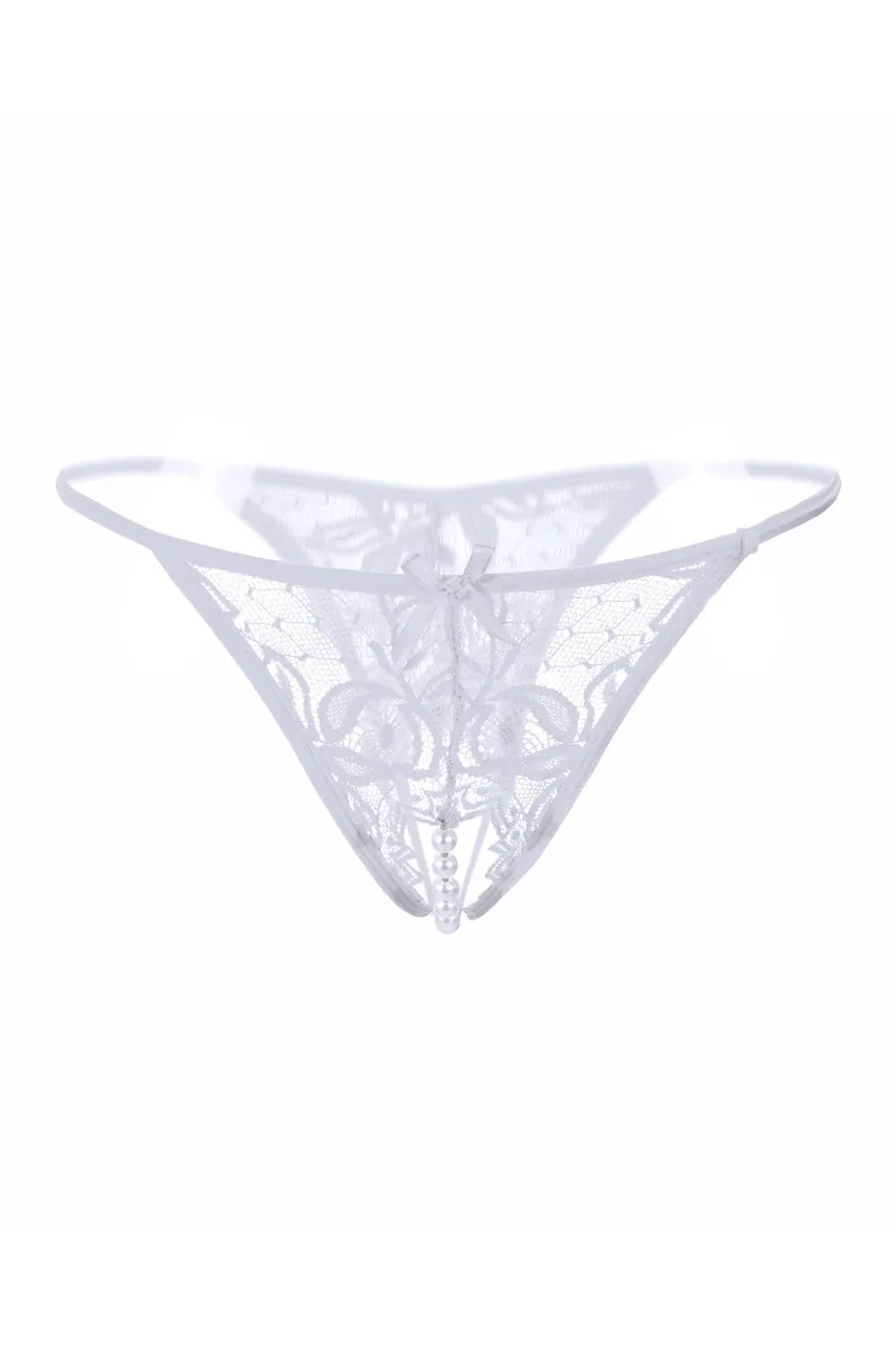 Embroidered Mesh Pearl Thong