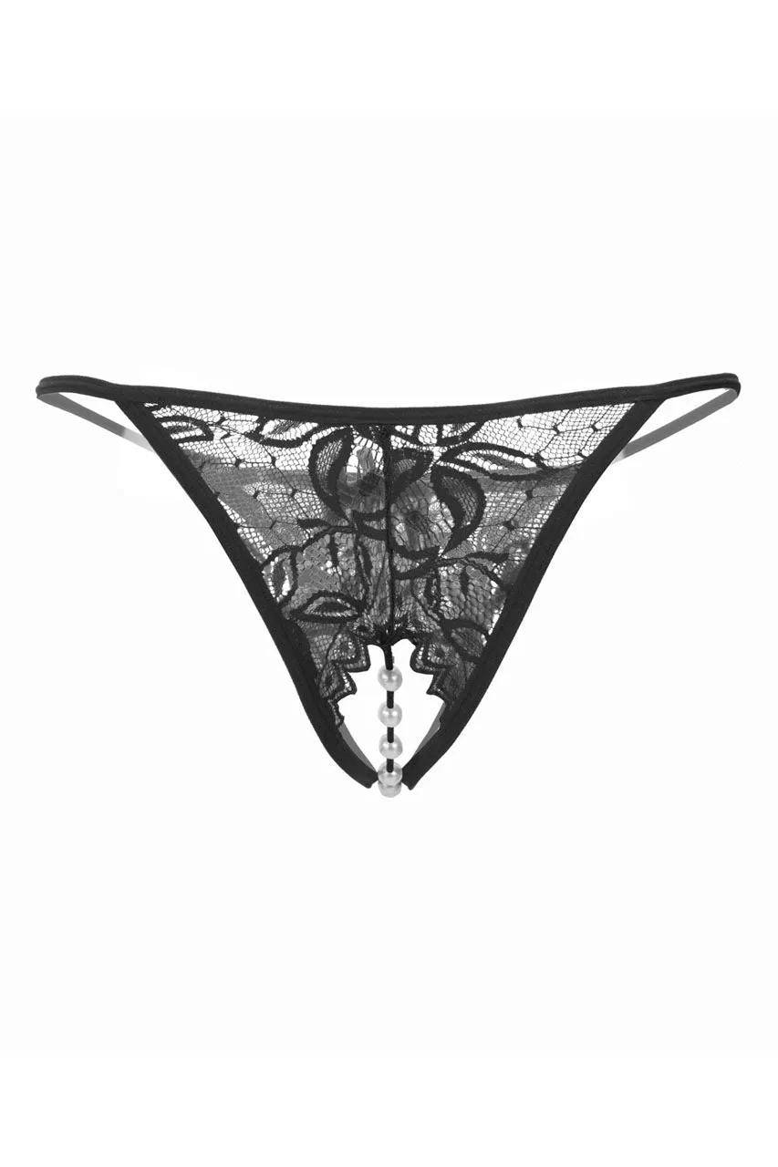 Embroidered Mesh Pearl Thong