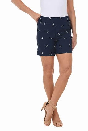 Tennis wear Neutral Tones Embroidered Anchors Pull-On Stretch Short