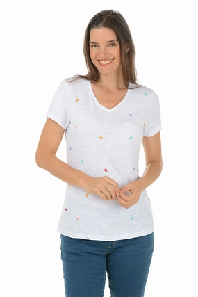 PaddedInsulation Everyday Comfort Fit Embroidered Hearts V-Neck Tee
