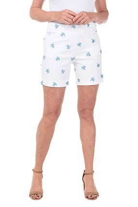 shrink-resistant Embroidered Turtles Pull-On Stretch Short