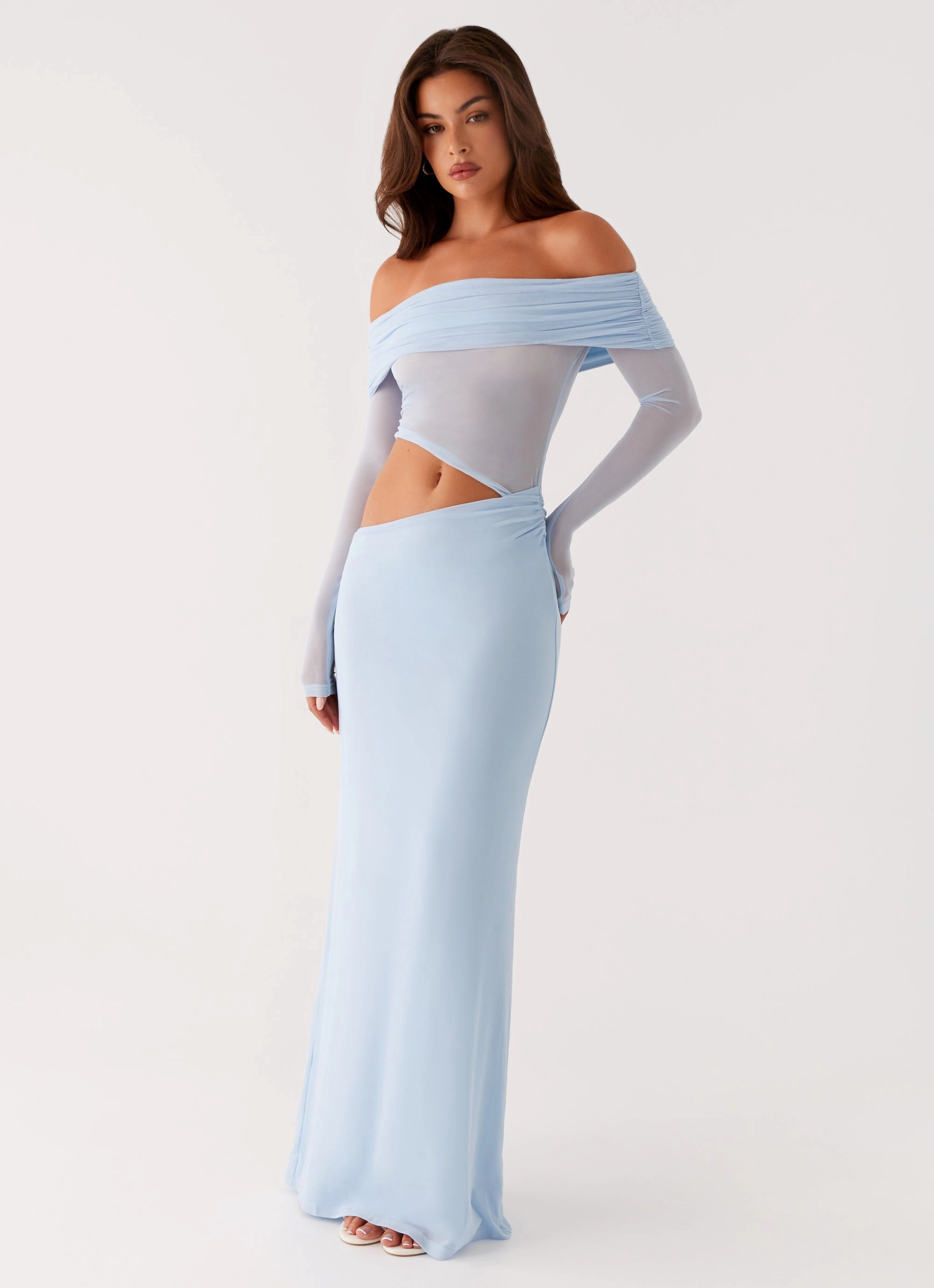 Ribbed-Texture Tasteful Detail Emery Maxi Dress - Blue
