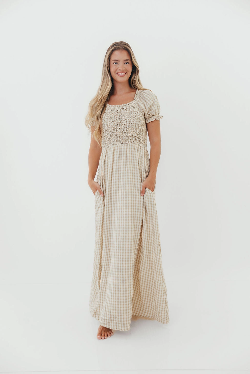 Day Love Heart Tone Emilia 100% Cotton Smocked Maxi Dress in Natural - Bump Friendly