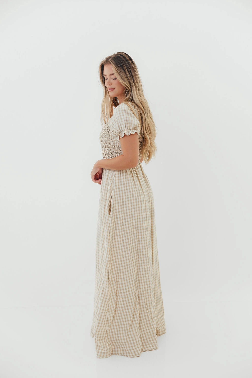 Emilia 100% Cotton Smocked Maxi Dress in Natural - Bump Friendly Floral Comfort